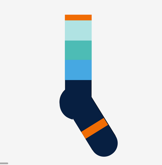 Color block-striped crew sock Navy with Blues and Orange