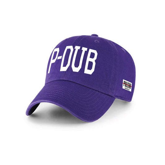 Purple 47 Brand dad hat with P-DUB silicone logo