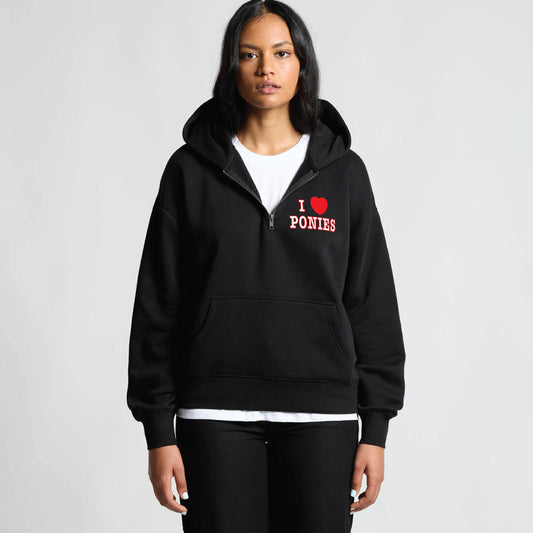 Women's I  ❤️ Ponies with Tackle Twill and Embroidery Hooded Quarter Zip