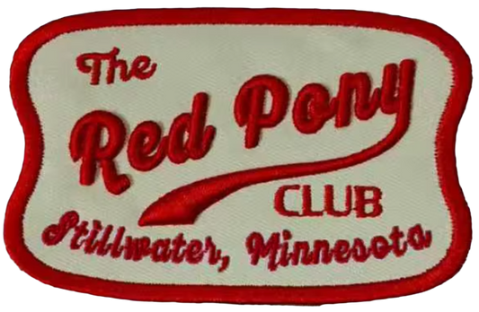 Patch with 'The Red Pony Club Stillwater, Minnesota' text on a white background