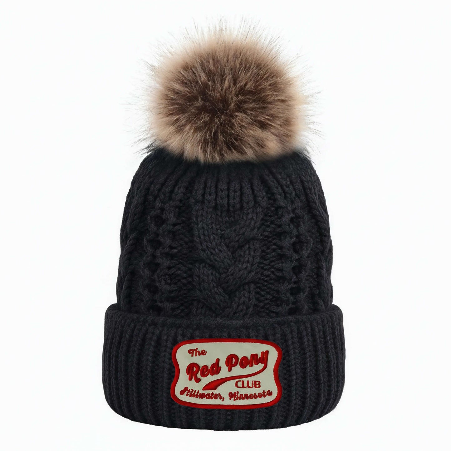 Stillwater Red Pony Club Retro Patch Black Pom Beanie