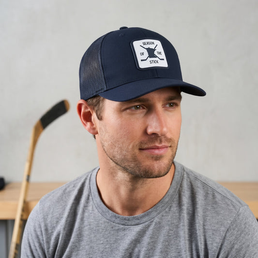 Minnesota Hockey patch on Black Trucker hat