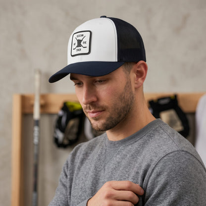 Minnesota Hockey patch on White and Black Trucker hat