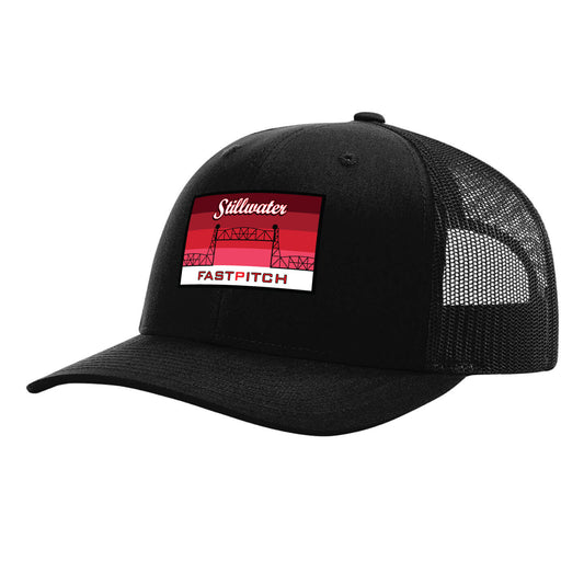 Black Richardson 112 Trucker with Red Embroidered Stillwater Patch