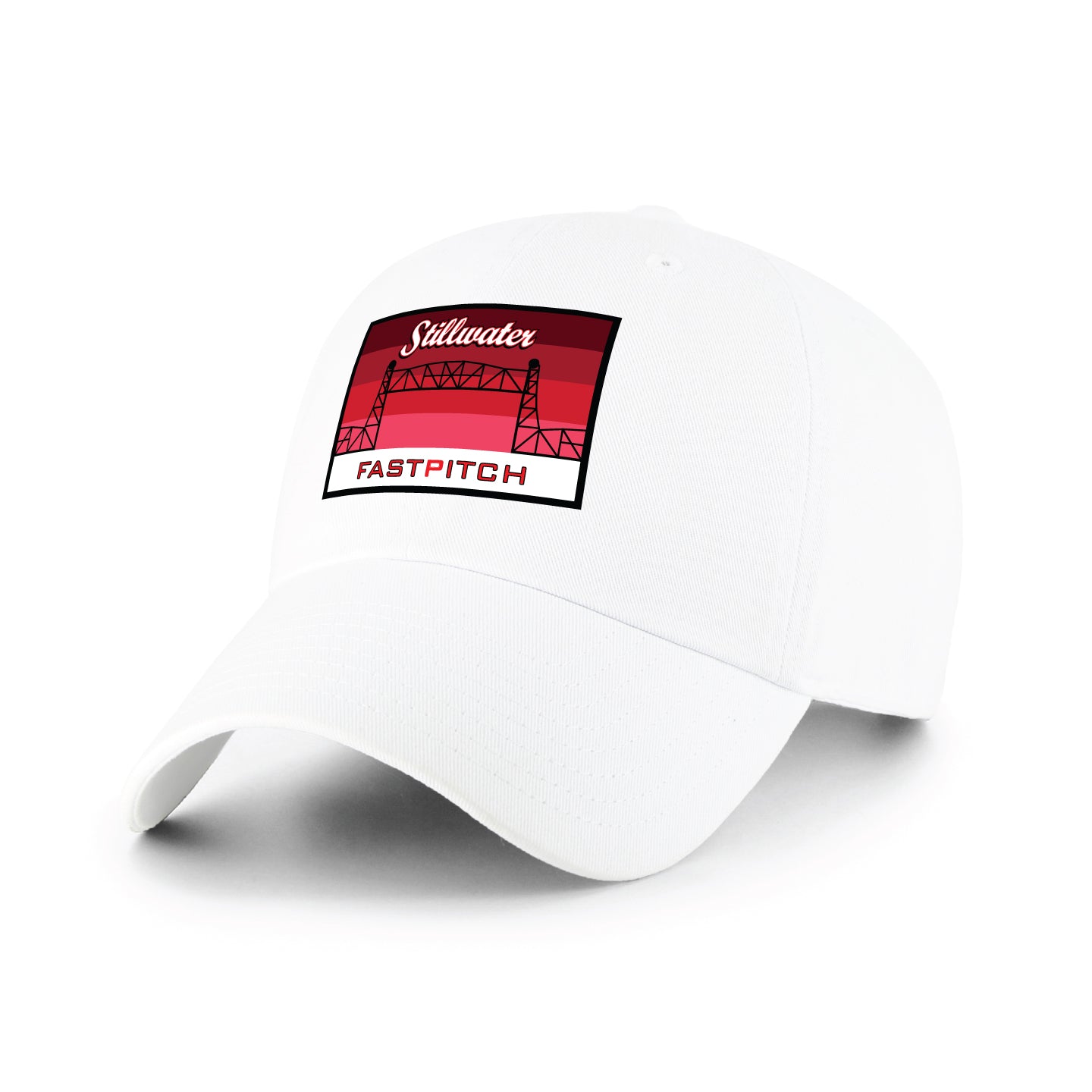 47 Brand White Dad Hat with Red Embroidered Stillwater Patch