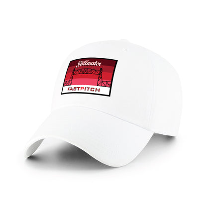 47 Brand White Dad Hat with Red Embroidered Stillwater Patch
