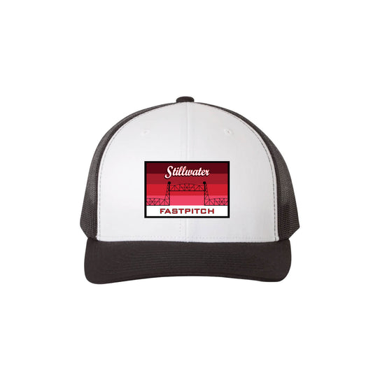 White and Black Trucker with Embroidered Stillwater Patch