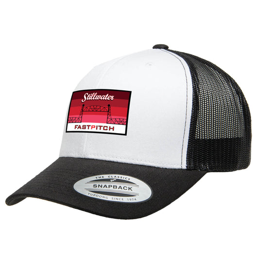 White and Black Trucker with Embroidered Stillwater Patch