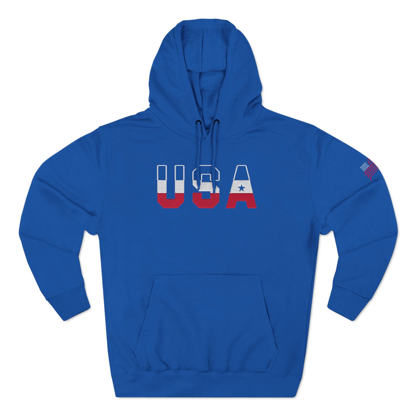USA Front Hockey Flag Sleeve Royal hoodie flat view