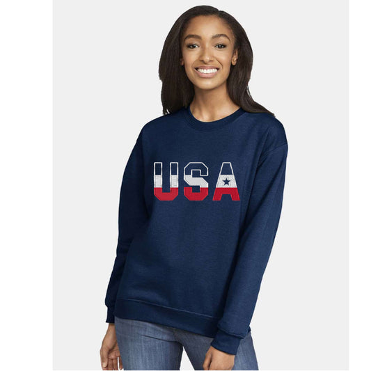 USA Olympic Hockey Inspired Navy Crewneck USA front design