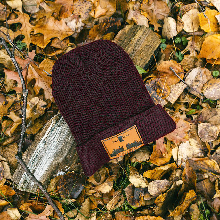 Waffle Cuffed Beanie with Leather Twin Cities Patch