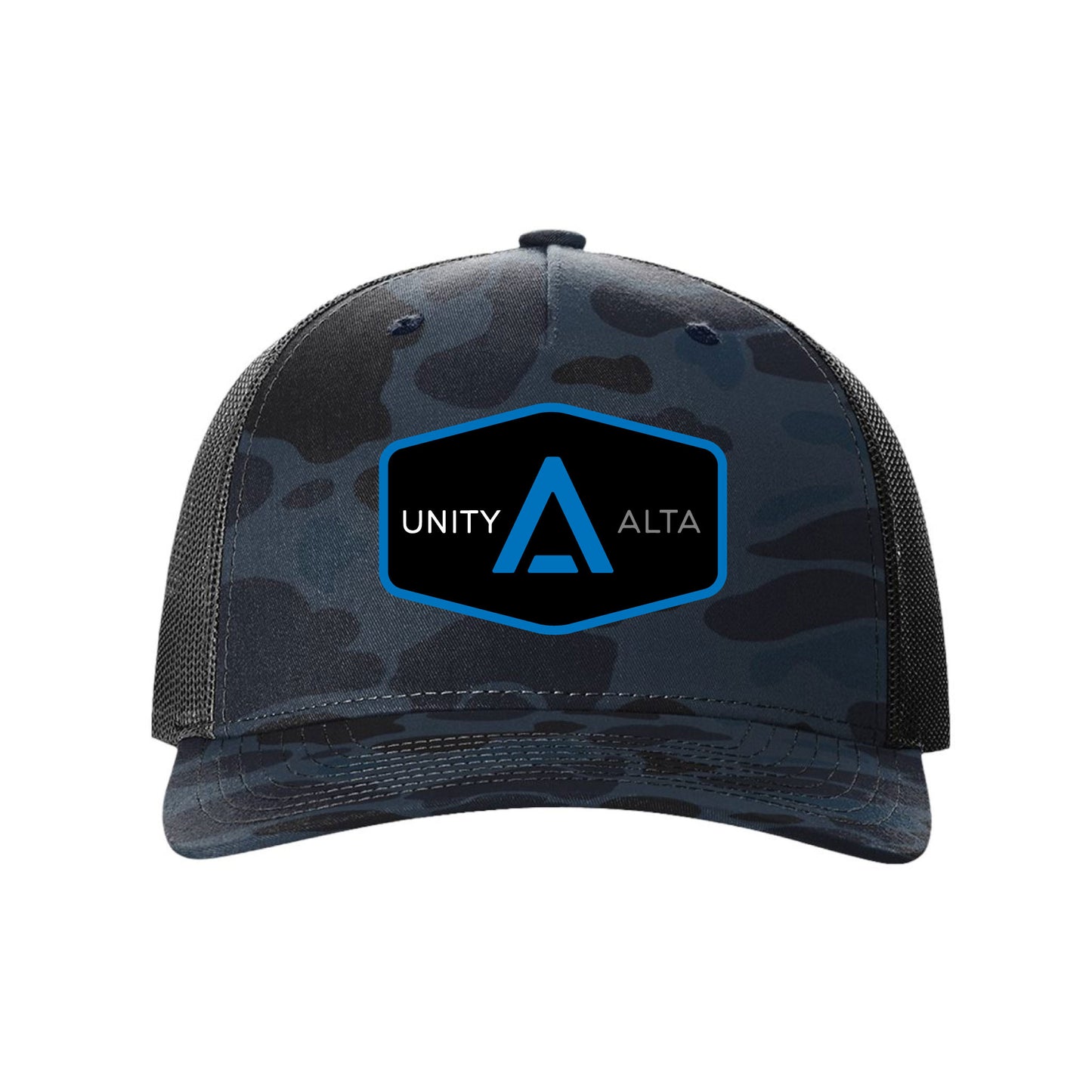 3-4 weeks production 10pc Avigilon PVC Blue outline Trucker Hat Admiral Camo