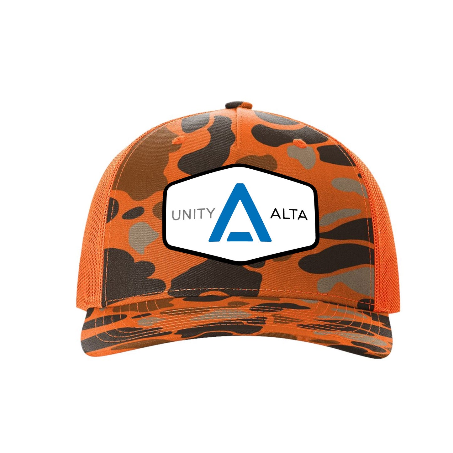 3-4 weeks production 10pc Avigilon PVC Blue outline Trucker Hat Blaze Camo