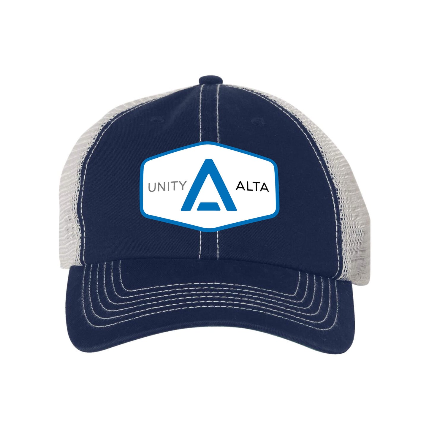 3-4 weeks production 10pc Avigilon PVC Blue outline 47 Brand Trowler Trucker Navy