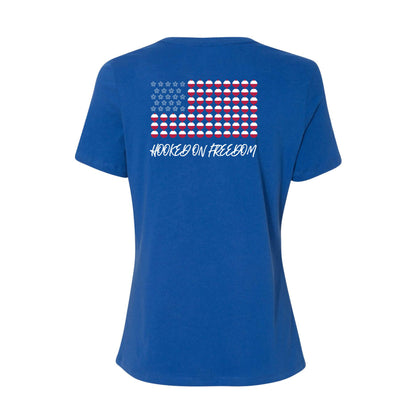 4th of July Fishing Tee - Hooked On Freedom Bobber Fishing Shirt (Women's)