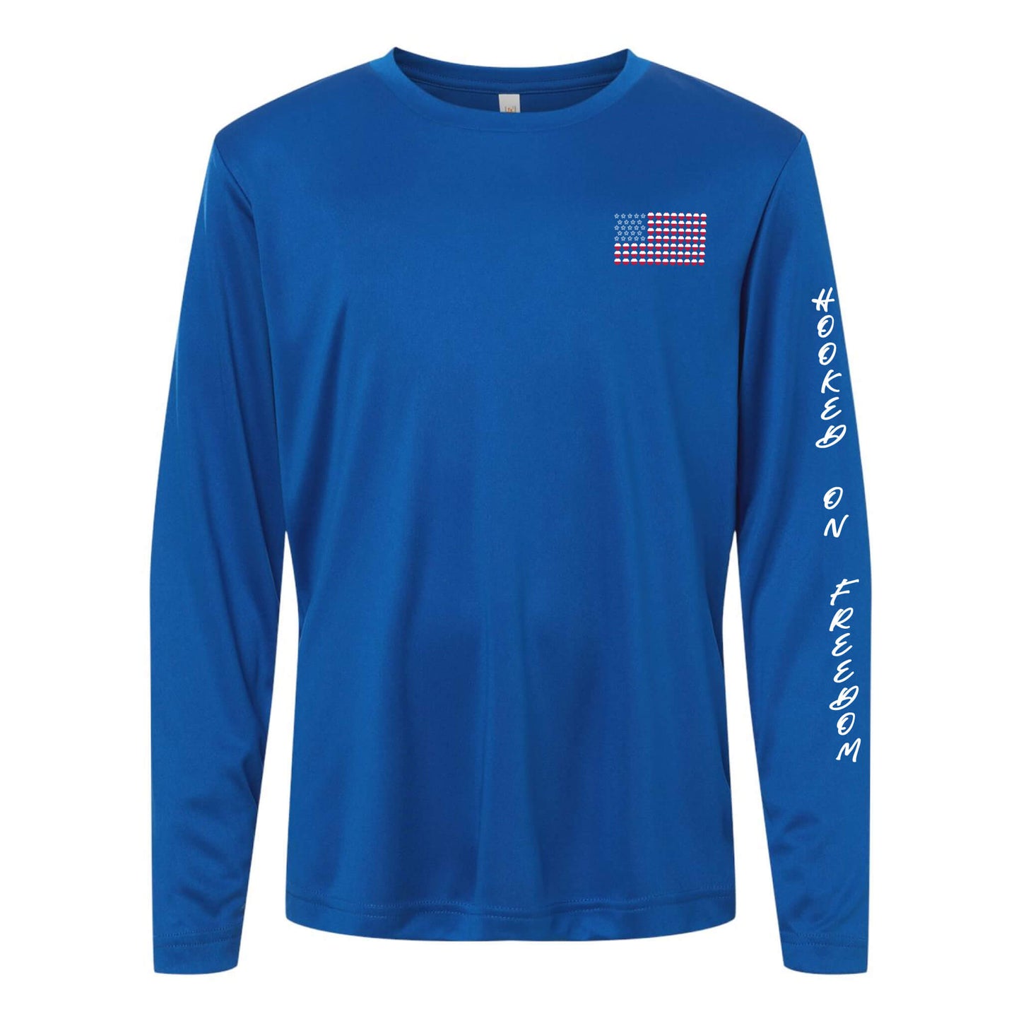 4th of July Fishing Long Sleeve - Hooked On Freedom Patriotic Performance Tee (Youth)