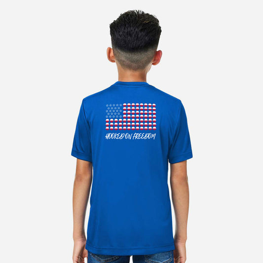 4th of July Fishing Tee - Hooked On Freedom Bobber Fishing Shirt (Youth Short Sleeve)