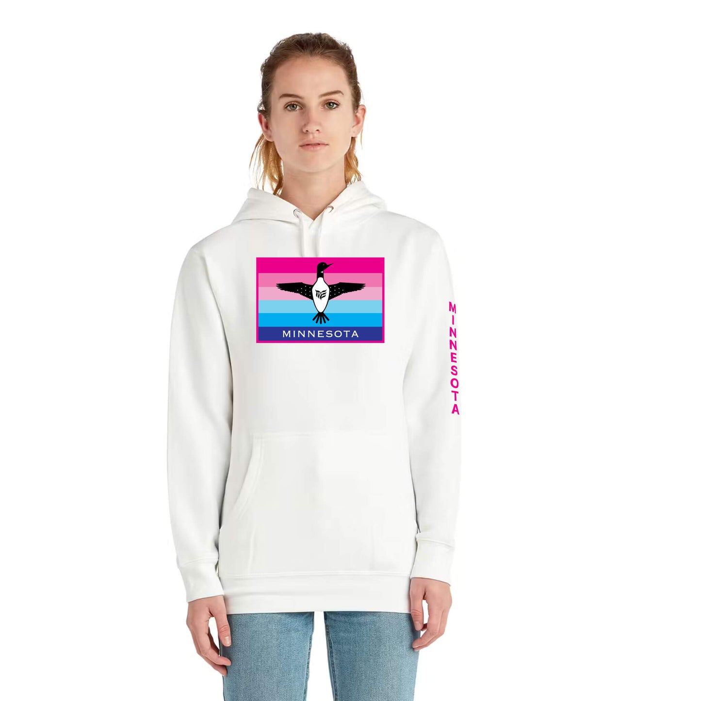 Minnesota Hot Pink Loon Flag by Modern Envy Unisex Premium Pullover – White