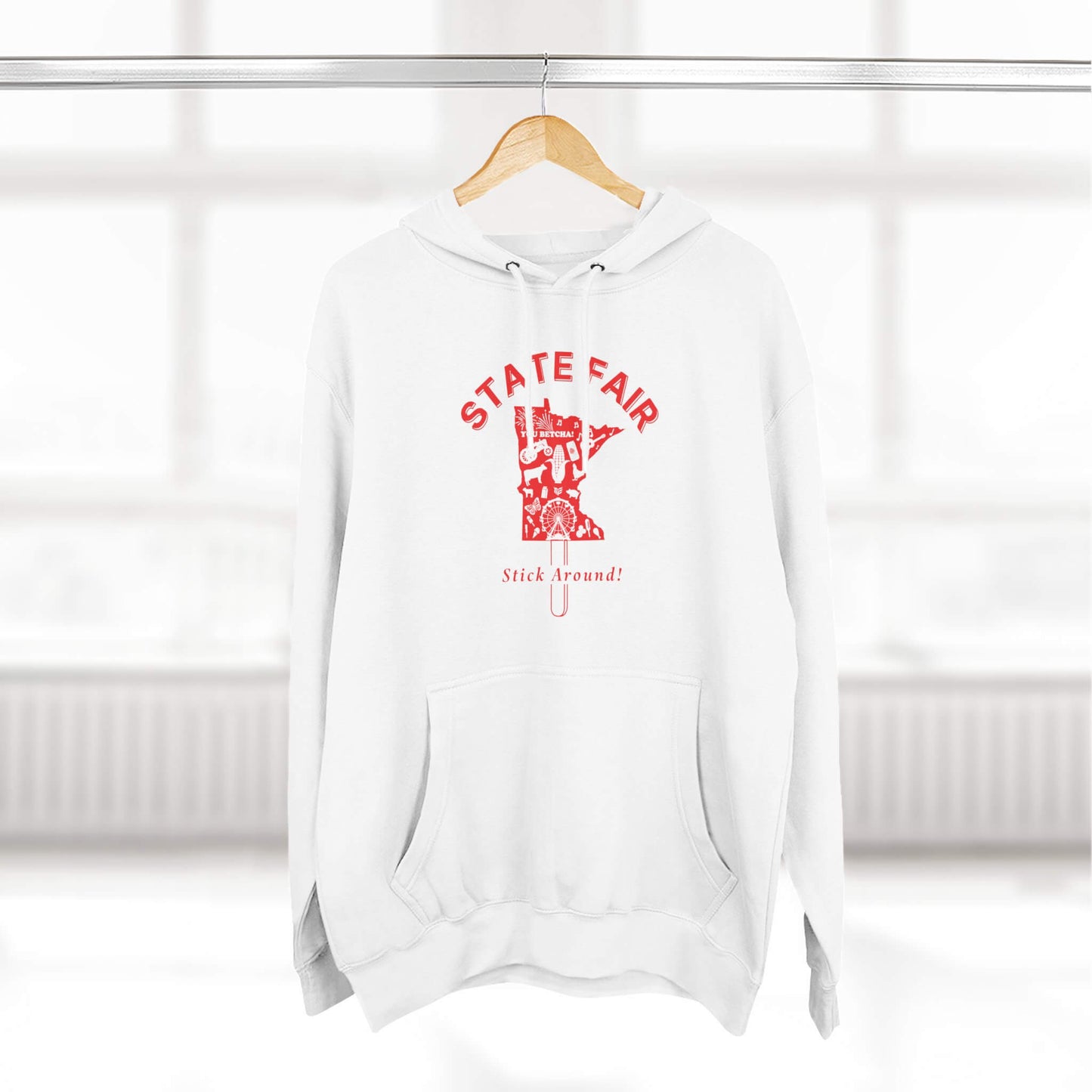 Minnesota State Fair Stick Around White Unisex premium mid-weight hoodie