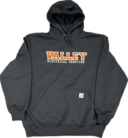 Carhartt® Rain Defender® Paxton Heavyweight Hooded Sweatshirt with Valley Electrical Tackle Twill front