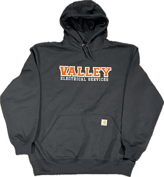 Carhartt® Rain Defender® Paxton Heavyweight Hooded Sweatshirt with Valley Electrical Tackle Twill front