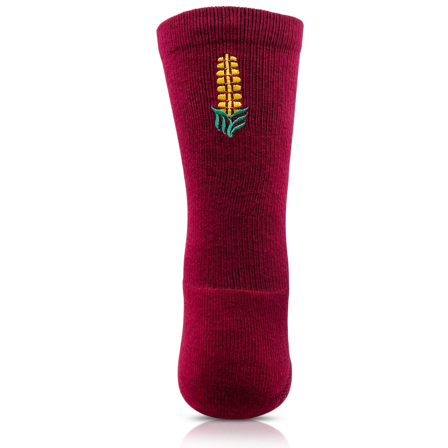 Modern Envy comfy Corn logo crew sock Maroon with Gold back view
