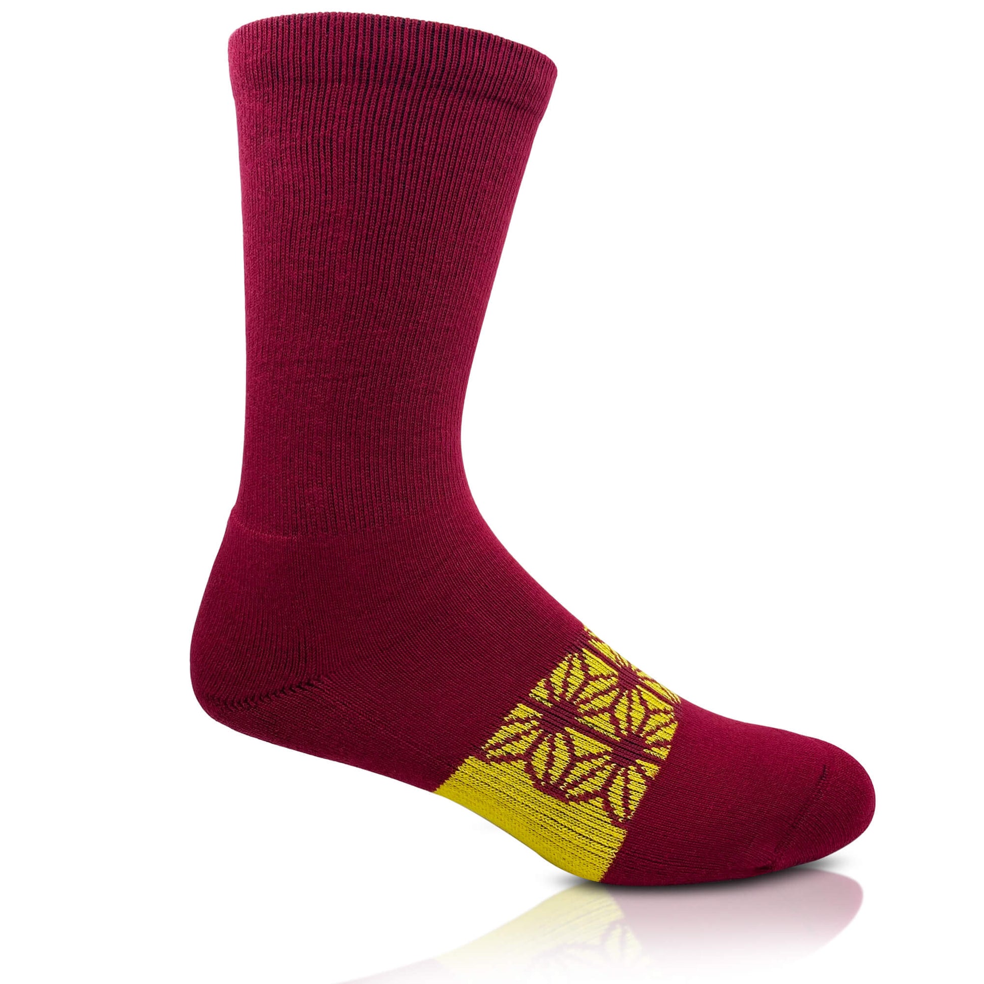 Modern Envy comfy Corn logo crew sock Maroon with Gold side view