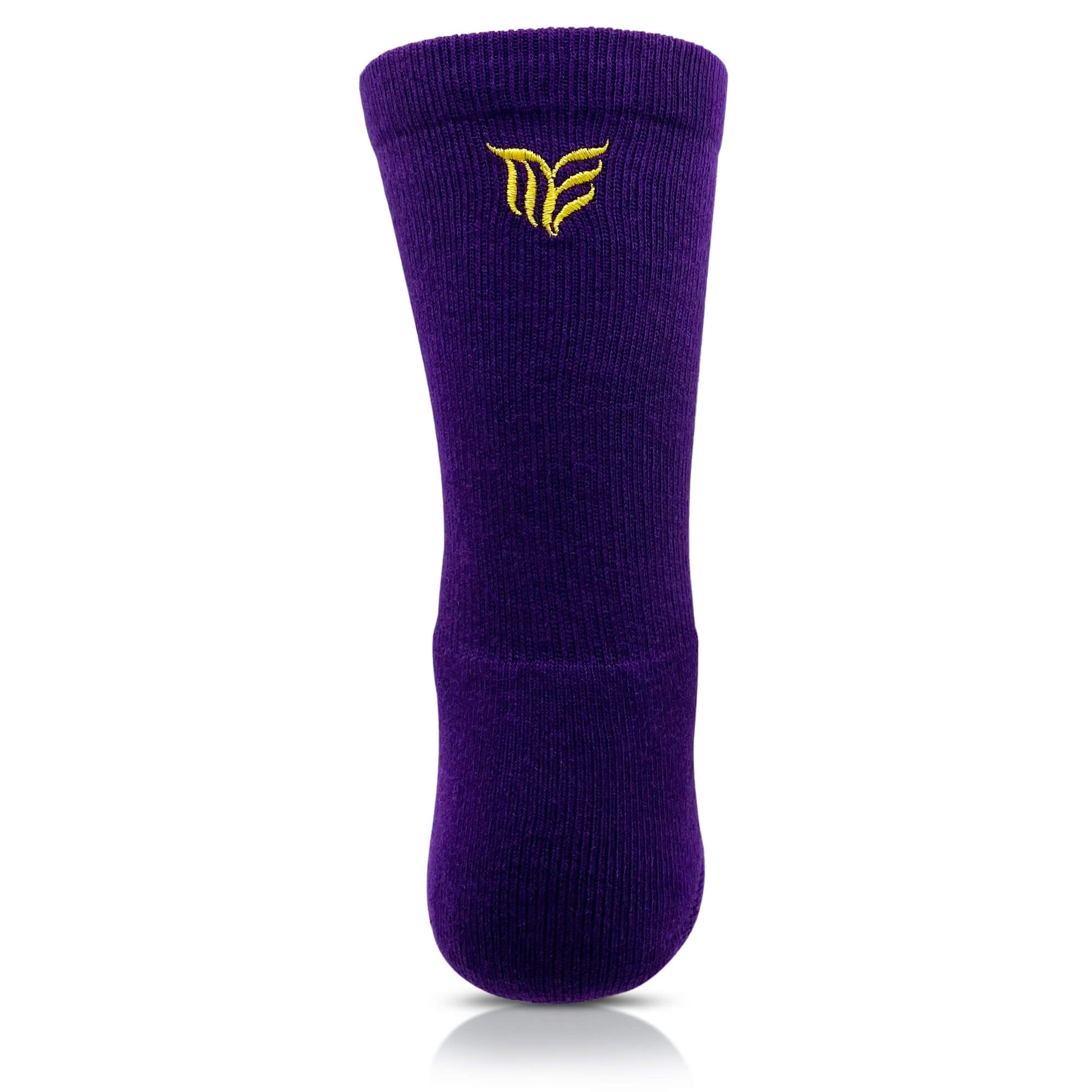 Modern Envy comfy crew socks Purple and Gold back view