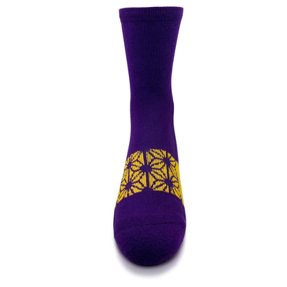 Modern Envy comfy crew socks Purple and Gold front view