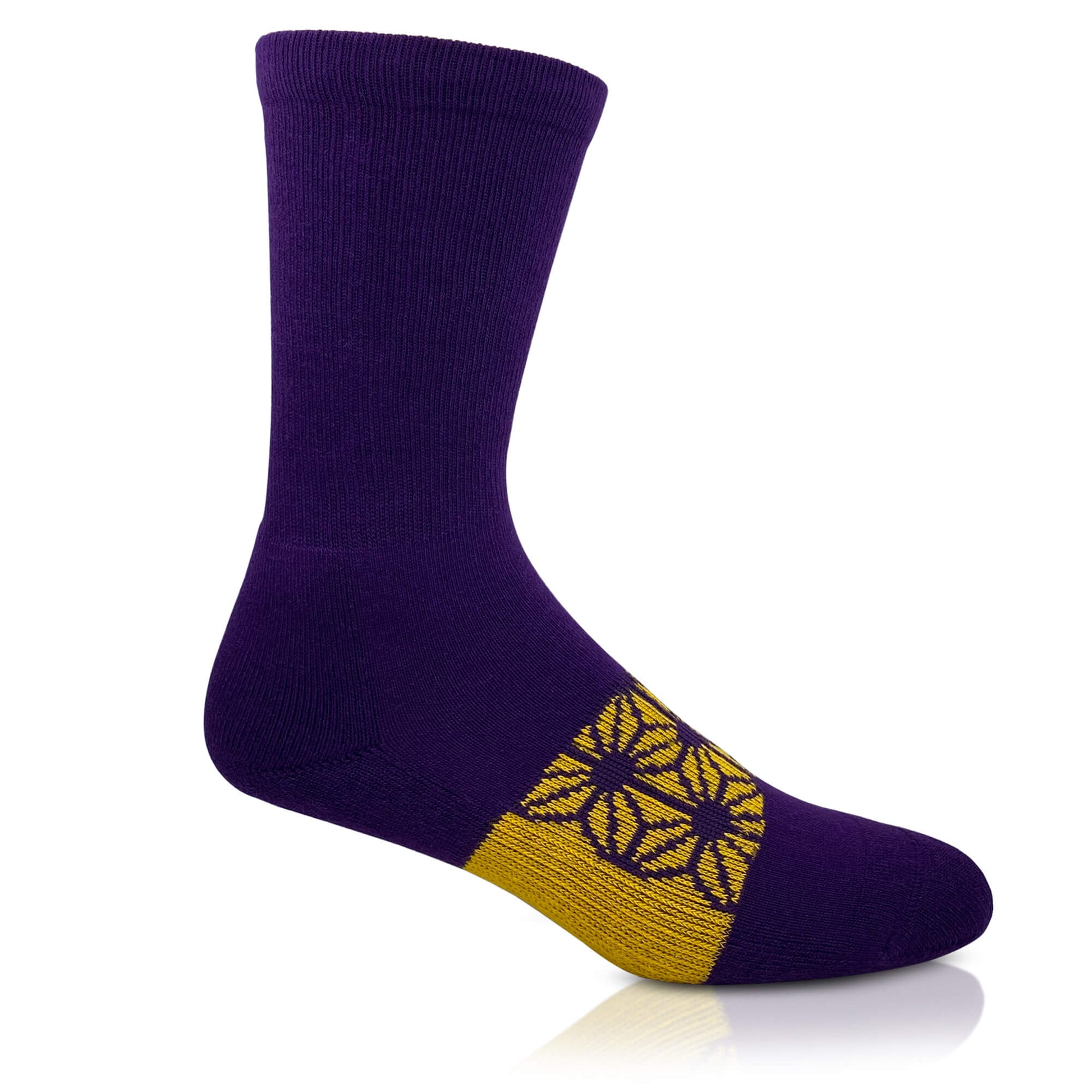 Modern Envy comfy crew socks Purple and Gold side view