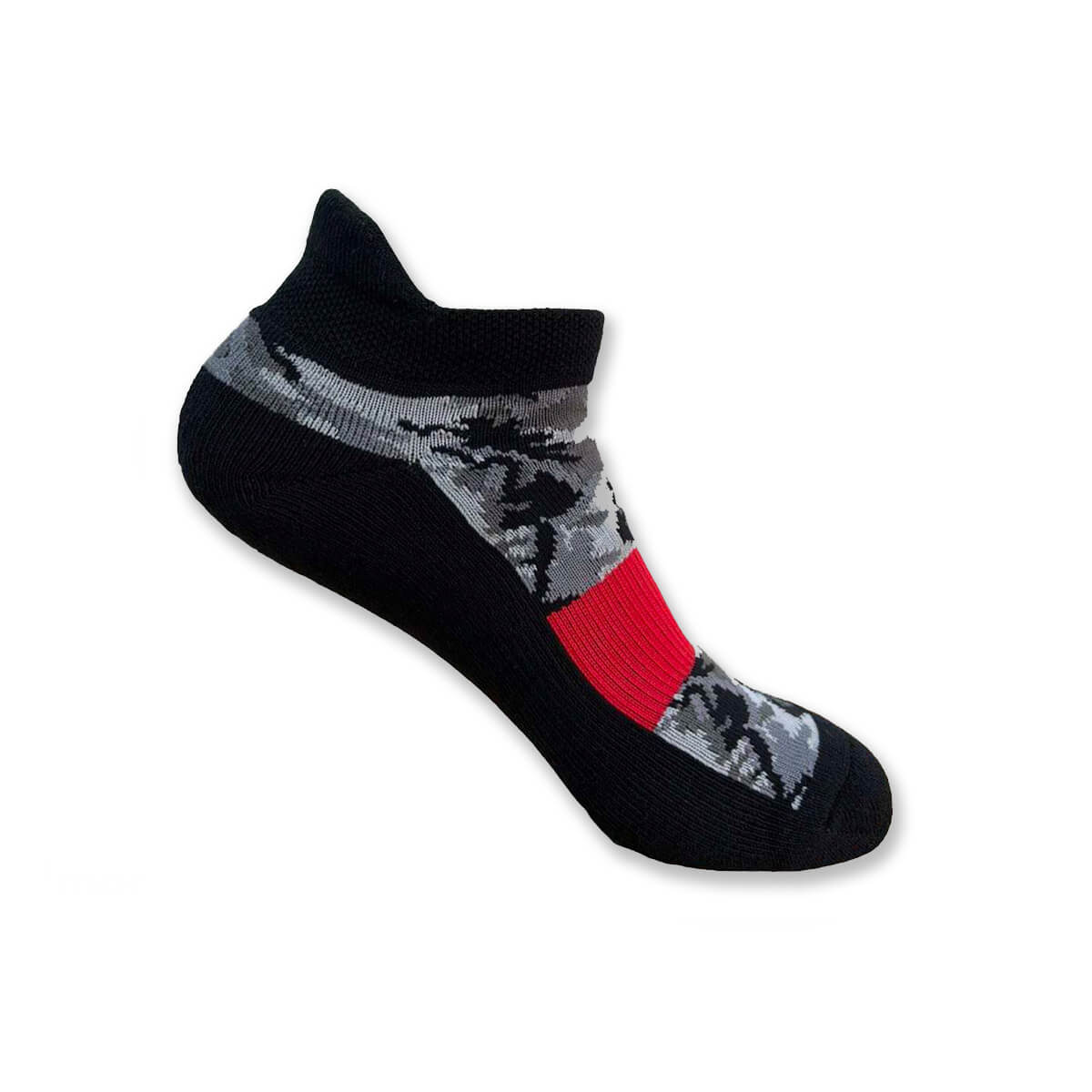 Modern Envy Everyday comfort ankle sock in Midnight Camouflage with Red arch band