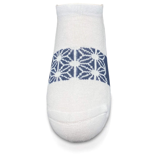 Modern Envy Apparel White and Navy Blue ankle sock front view