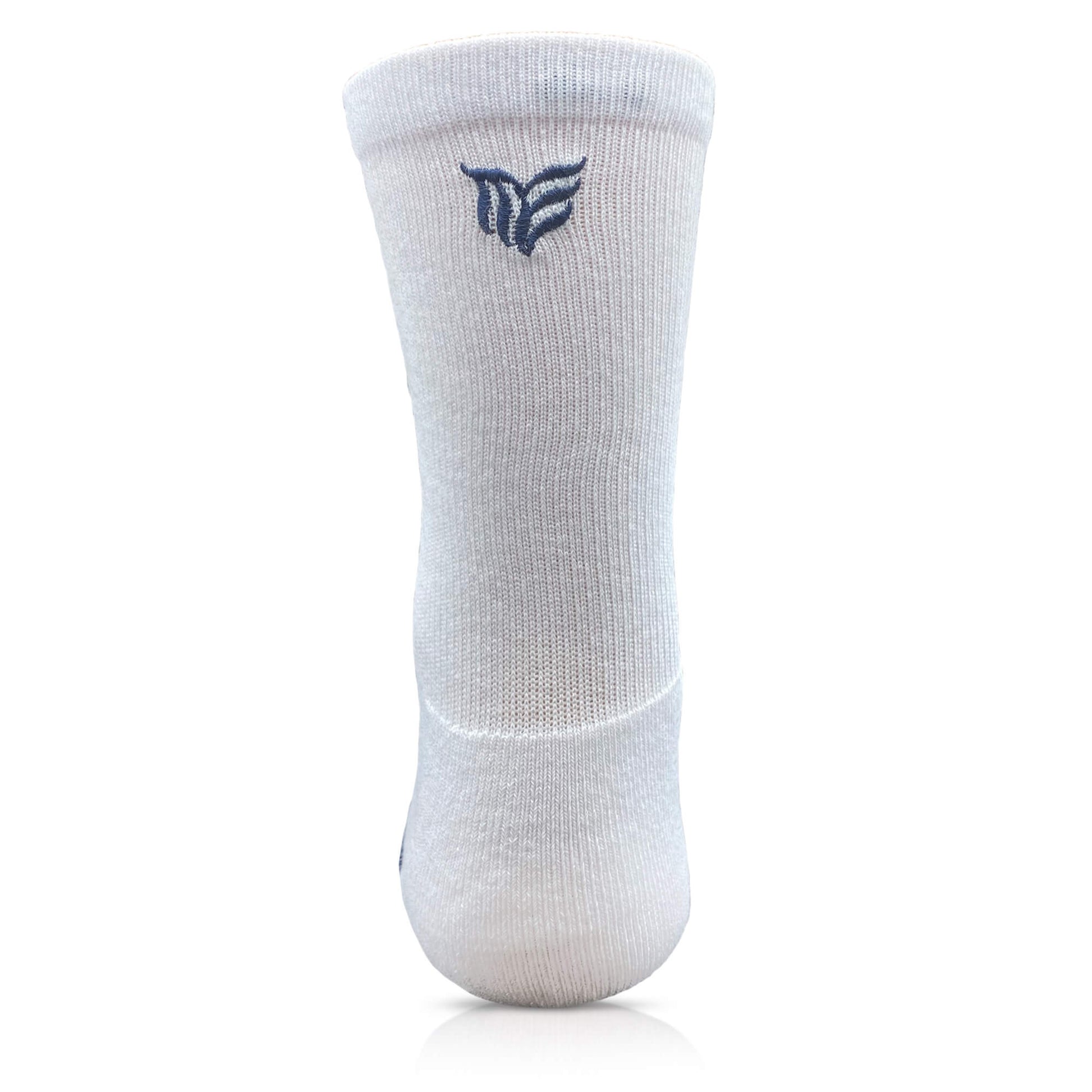 Modern Envy comfy crew socks White and Navy Blue back view