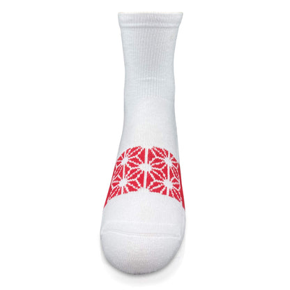 Modern Envy Apparel White with Red short crew sock front view